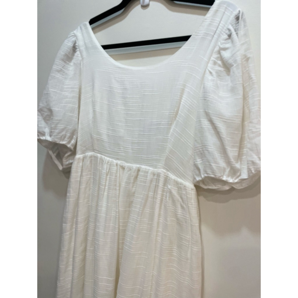 En Saison Gauzy Textured Cotton Midi Dress M White Open Back Cottagecore Coastal - Picture 2 of 12